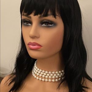 BLACK WAVY TEXTURED BOB WIG WITH BANGS HEAT RESISTANT NATURAL LOOKING WIGS